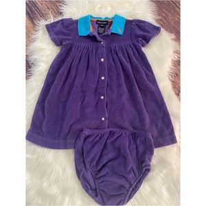 Girls 18 month Ralph Lauren purple terry cloth dress with matching diaper cover.